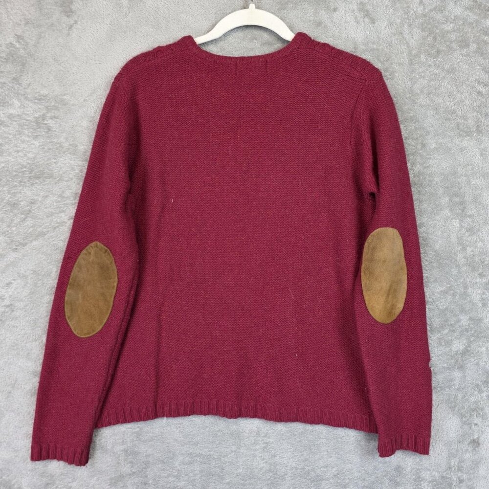 Eddie Bauer Sweater Womens Medium Red Angora V Neck Cable Knit Elbow Patch - Picture 4 of 14